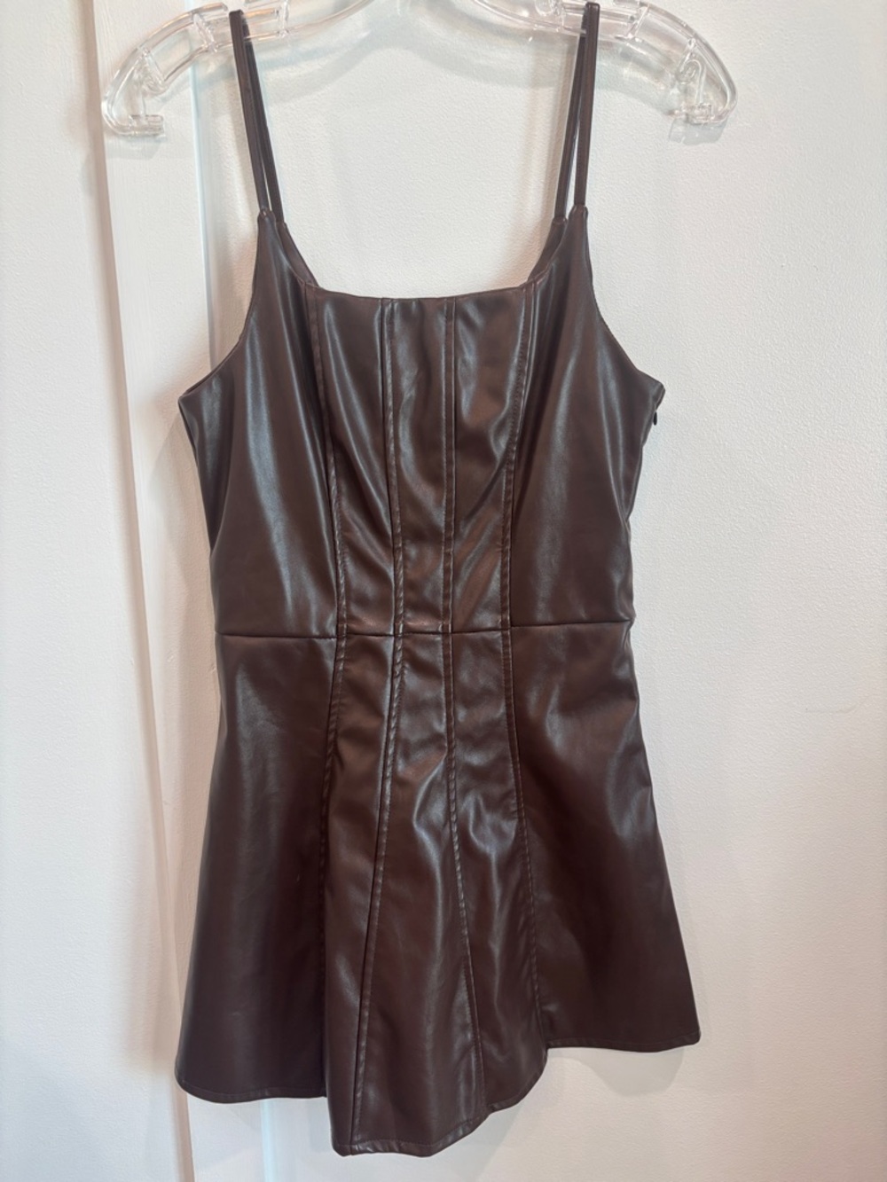 Cider Brown Faux Leather Mini Dress